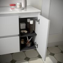 Ensemble NOJA 86cm meuble 2 tiroirs / 1 porte à droite Blanc brillant + vasque (miroir en option) - Salgar Réf. 106133