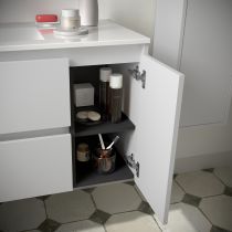 Ensemble NOJA 86cm meuble 2 tiroirs / 1 porte à droite Blanc brillant + vasque (miroir en option) - Salgar Réf. 106134