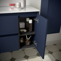 Ensemble NOJA 86cm meuble 2 tiroirs / 1 porte à droite Bleu satiné + vasque (miroir en option) - Salgar Réf. 106136