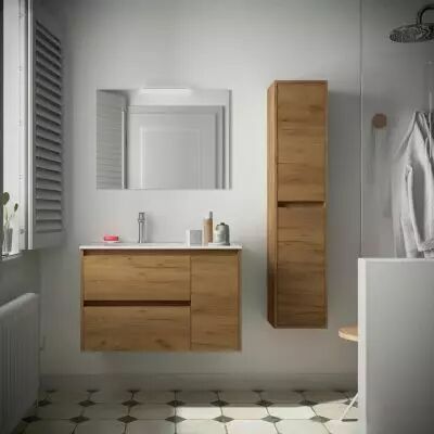 Ensemble NOJA 86cm meuble 2 tiroirs / 1 porte � droite Ch�ne Africain + vasque (miroir en option) - Salgar R�f. 106140