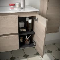 Ensemble NOJA 86cm meuble 2 tiroirs / 1 porte à droite Chêne naturel + vasque (miroir en option) - Salgar Réf. 106139