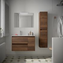 Ensemble NOJA 86cm meuble 2 tiroirs / 1 porte à droite Noyer Maya + vasque (miroir en option) - Salgar Réf. 106141