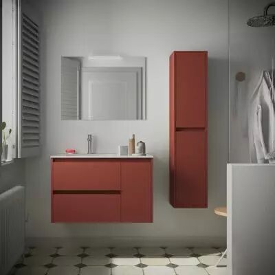 Ensemble NOJA 86cm meuble 2 tiroirs / 1 porte � droite Rouge satin� + vasque (miroir en option) - Salgar R�f. 106138