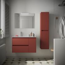 Ensemble NOJA 86cm meuble 2 tiroirs / 1 porte à droite Rouge satiné + vasque (miroir en option) - Salgar Réf. 106138