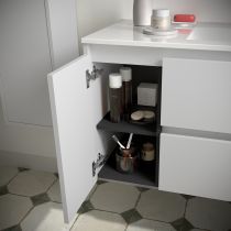 Ensemble NOJA 86cm meuble 2 tiroirs / 1 porte à gauche Blanc brillant + vasque (miroir en option) - Salgar Réf. 106142