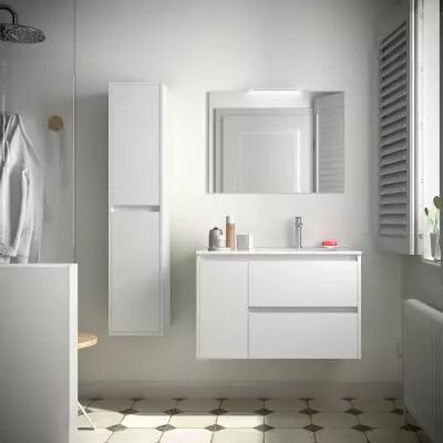 Ensemble NOJA 86cm meuble 2 tiroirs / 1 porte � gauche Blanc satin� + vasque (miroir en option) - Salgar R�f. 106143