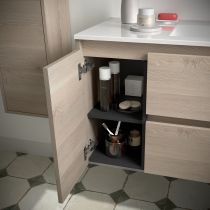 Ensemble NOJA 86cm meuble 2 tiroirs / 1 porte à gauche Chêne naturel + vasque (miroir en option) - Salgar Réf. 106148