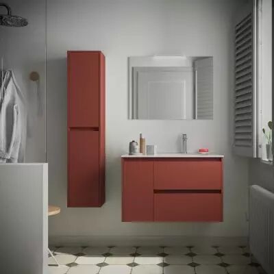 Ensemble NOJA 86cm meuble 2 tiroirs / 1 porte � gauche Rouge satin� + vasque (miroir en option) - Salgar R�f. 106147