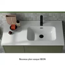 Ensemble NOJA 86cm meuble 2 tiroirs / 1 porte &agrave; gauche Rouge satin&eacute; + vasque (miroir en option) - Salgar R&eacute;f. 106147