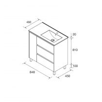 Ensemble NOJA 86cm meuble 3 tiroirs / 1 porte à gauche Blanc brillant + vasque (miroir en option) - Salgar Réf. 106268