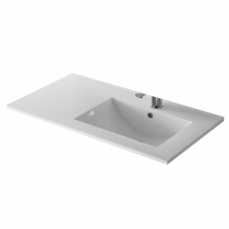 Ensemble NOJA 86cm meuble 3 tiroirs / 1 porte à gauche Blanc brillant + vasque (miroir en option) - Salgar Réf. 106268