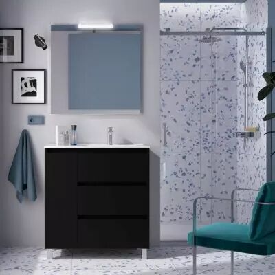 Ensemble NOJA 86cm meuble 3 tiroirs / 1 porte � gauche Noir satin� + vasque (miroir en option) - Salgar R�f. 106270