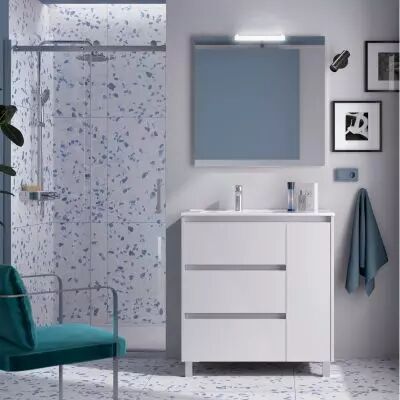 Ensemble NOJA 86cm meuble 3 tiroirs / 1 porte Blanc brillant + vasque (miroir en option) - Salgar R�f. 106259