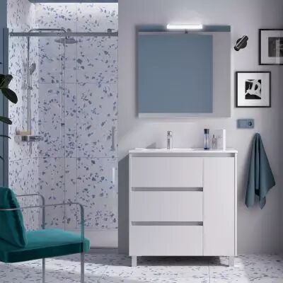 Ensemble NOJA 86cm meuble 3 tiroirs / 1 porte Blanc satin� + vasque (miroir en option) - Salgar R�f. 106260