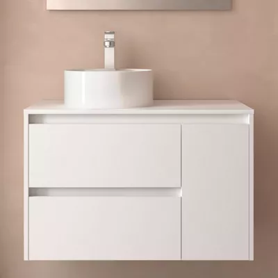 Ensemble NOJA 90cm meuble 2 tiroirs 1 porte Blanc satin� + plan (vasque & miroir en option) - SALGAR R�f. 118252
