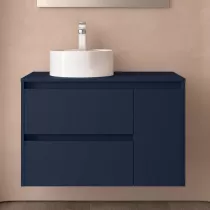 Ensemble NOJA 90cm meuble 2 tiroirs 1 porte Bleu satin&eacute; + plan (vasque & miroir en option) - SALGAR R&eacute;f. 118254