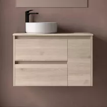 Ensemble NOJA 90cm meuble 2 tiroirs 1 porte Ch&ecirc;ne naturel + plan (vasque & miroir en option) - SALGAR R&eacute;f. 118257