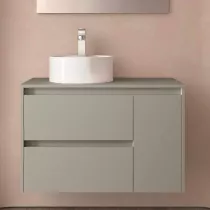 Ensemble NOJA 90cm meuble 2 tiroirs 1 porte Gris satin&eacute; + plan (vasque & miroir en option) - SALGAR R&eacute;f. 118260