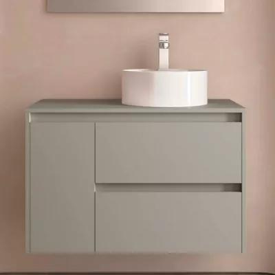 Ensemble NOJA 90cm meuble 2 tiroirs 1 porte Gris satin� + plan gauche (vasque & miroir en option)   - SALGAR R�f. 118270