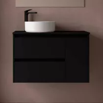 Ensemble NOJA 90cm meuble 2 tiroirs 1 porte Noir satin&eacute; + plan (vasque & miroir en option) - SALGAR R&eacute;f. 118253