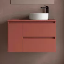 Ensemble NOJA 90cm meuble 2 tiroirs 1 porte Rouge satin&eacute; + plan gauche (vasque & miroir en option) - SALGAR R&eacute;f. 118266