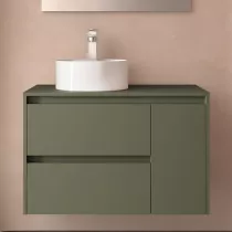 Ensemble NOJA 90cm meuble 2 tiroirs 1 porte Vert satin&eacute; + plan (vasque & miroir en option)  - SALGAR R&eacute;f. 118255