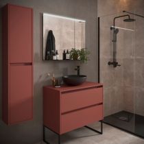 Ensemble NOJA 90cm meuble 2 tiroirs Rouge satiné + plan (vasque & miroir en option) - Salgar Réf. 105503