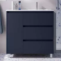 Ensemble NOJA 90cm meuble 3 tiroirs 1 porte Bleu satin&eacute; + vasque avec plan &agrave; gauche (miroir en option)  - SALGAR R&eacute;f. 118142