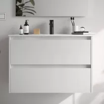 Ensemble NOJA 91cm meuble 2 tiroirs Blanc brillant + vasque (miroir en option) - SALGAR R&eacute;f. 106079