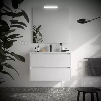 Ensemble NOJA 91cm meuble 2 tiroirs Blanc brillant + vasque (miroir en option) - Salgar R�f. 106151