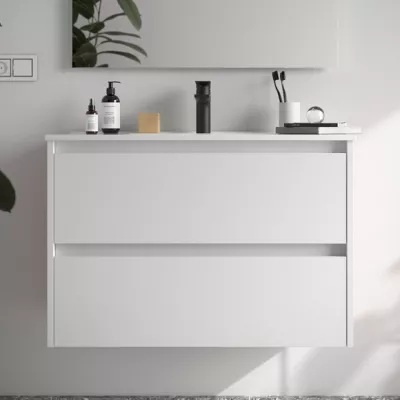 Ensemble NOJA 91cm meuble 2 tiroirs Blanc satin� + vasque (miroir en option)  - SALGAR R�f. 106080