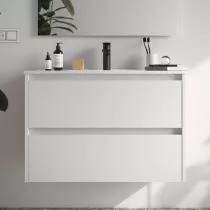 Ensemble NOJA 91cm meuble 2 tiroirs Blanc satin&eacute; + vasque (miroir en option)  - SALGAR R&eacute;f. 106080