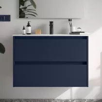 Ensemble NOJA 91cm meuble 2 tiroirs Bleu satin&eacute; + vasque (miroir en option) - SALGAR R&eacute;f. 106082