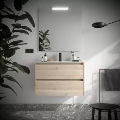 Ensemble NOJA 91cm meuble 2 tiroirs Ch�ne naturel + vasque (miroir en option) - Salgar R�f. 106157