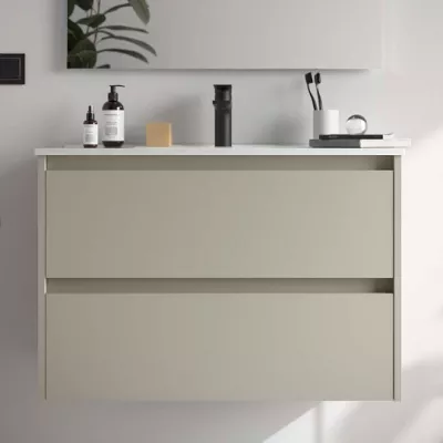 Ensemble NOJA 91cm meuble 2 tiroirs Gris satin� + vasque (miroir en option) - SALGAR R�f. 118468