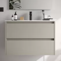 Ensemble NOJA 91cm meuble 2 tiroirs Gris satin&eacute; + vasque (miroir en option) - SALGAR R&eacute;f. 118468