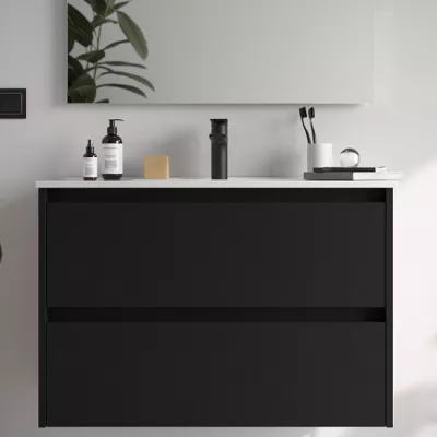 Ensemble NOJA 91cm meuble 2 tiroirs Noir satin� + vasque (miroir en option) - SALGAR R�f. 106081