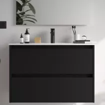 Ensemble NOJA 91cm meuble 2 tiroirs Noir satin&eacute; + vasque (miroir en option) - SALGAR R&eacute;f. 106081