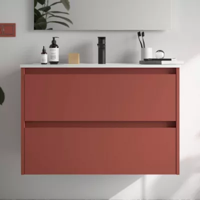 Ensemble NOJA 91cm meuble 2 tiroirs Rouge satin� + vasque (miroir en option) - SALGAR R�f. 106084