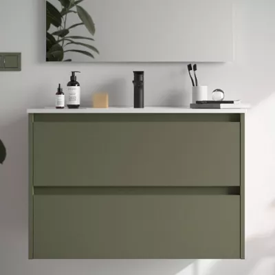 Ensemble NOJA 91cm meuble 2 tiroirs Vert satin� + vasque (miroir en option) - SALGAR R�f. 106083