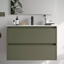 Ensemble NOJA 91cm meuble 2 tiroirs Vert satin&eacute; + vasque (miroir en option) - SALGAR R&eacute;f. 106083