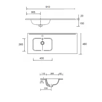 Ensemble NOJA 91cm meuble 3 tiroirs / 1 porte &agrave; gauche Ch&ecirc;ne Africain + vasque (miroir en option) - Salgar R&eacute;f. 118146