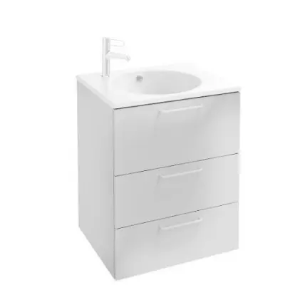Ensemble Od�on Rive Gauche 60 cm 3 tiroirs - Finition laqu� blanc brillant / Poign�es R6 blanche - JACOB DELAFON