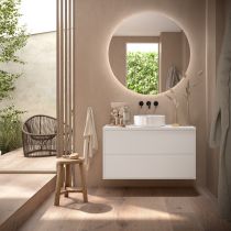 Ensemble OPTIMUS 100cm meuble 2 tiroirs Blanc satiné + plan (vasque & miroir en option) - Salgar Réf. 104651