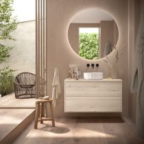 Ensemble OPTIMUS 100cm meuble 2 tiroirs Chêne naturel + plan (vasque & miroir en option) - Salgar Réf. 104653