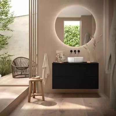 Ensemble OPTIMUS 100cm meuble 2 tiroirs Noir satin� + plan (vasque & miroir en option) - Salgar R�f. 104652