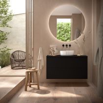 Ensemble OPTIMUS 100cm meuble 2 tiroirs Noir satiné + plan (vasque & miroir en option) - Salgar Réf. 104652