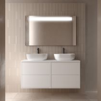 Ensemble OPTIMUS 120cm meuble 4 tiroirs Blanc satiné + plan (vasques & miroir en option) - Salgar Réf. 104654
