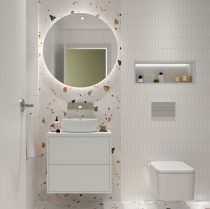 Ensemble OPTIMUS 60cm meuble 2 tiroirs Blanc satiné + plan (vasque & miroir en option) - Salgar Réf. 104645