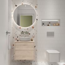 Ensemble OPTIMUS 60cm meuble 2 tiroirs Chêne naturel + plan (vasque & miroir en option) - Salgar Réf. 104647